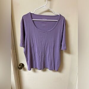 Time and Tru Purple Ribbed 3/4 Sleeve T-Shirt